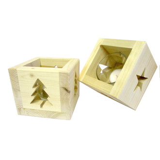 Windlichter aus Holz Motiv Tannenbaum und Stern
