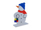 Schneemann mit blauer Mütze und roten Schal